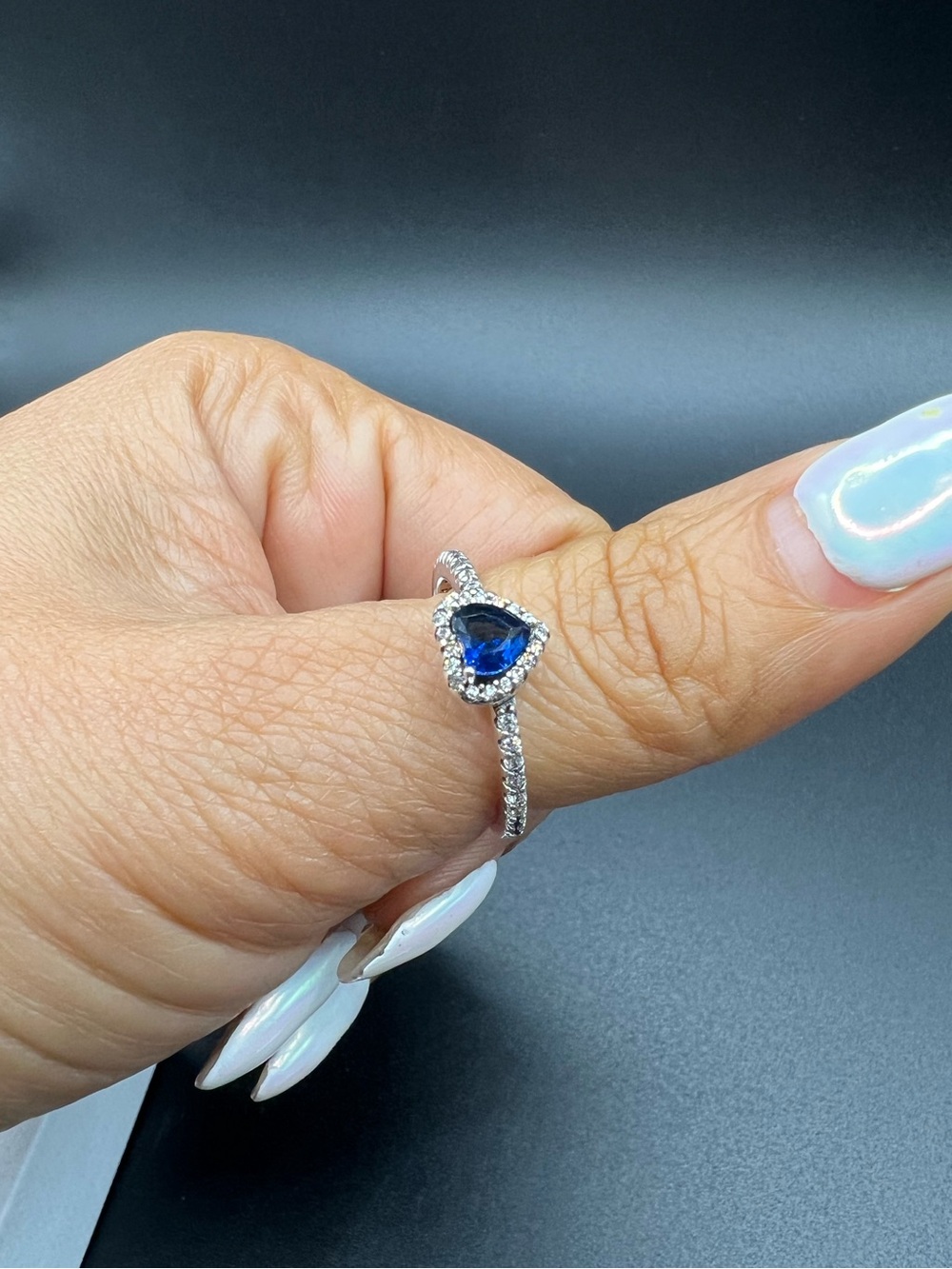 Elevated Princess Blue Heart Ring, Sterling Silver 925, Size: 60/ 9
